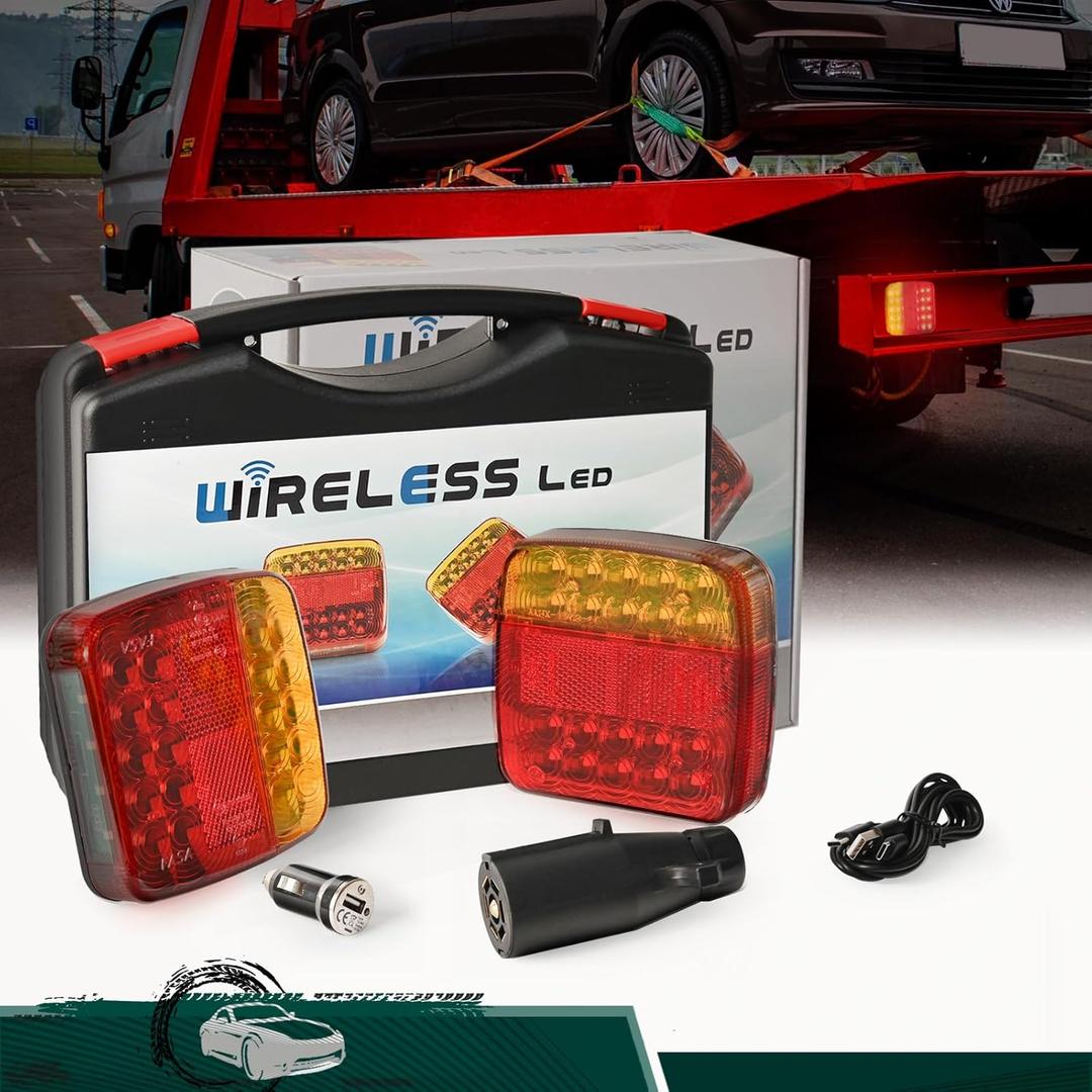 2025 Upgrade Wireless Trailer Lights, Magnetic LED Rechargeable and Portable Tow Lights Kit for Trucks, RVs, Campers, Boats, Caravans, and Wreckers
