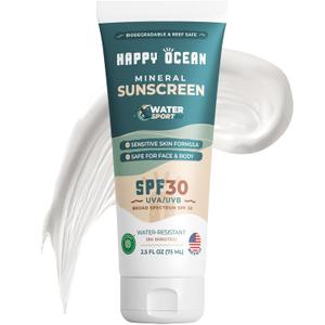 SPF 30 Reef Friendly Sport Mineral Sunscreen for Face & Body, Non-Nano Zinc Oxide, Natural Organic Non Toxic Mineral Based Coral Reef Safe Sunscreen, Travel Size, Biodegradable 2.5 Fl Oz