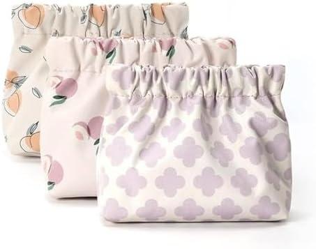 Pack of 2 Gepehoho Small Makeup Bag for Purse, 3pcs Waterproof Mini Pouch, No Zipper Self-closing Travel Kit Storage Bag for Women & Girl (A)