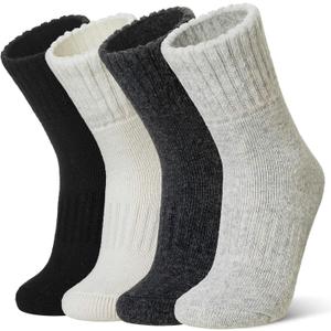 WEVIAS Kids Merino Wool Socks Hiking Ski Boot Winter Thermal Warm Toddler Boys Girls Cozy Socks 4 Pairs (13-15 Years, Black/Grey/White/Light Grey)