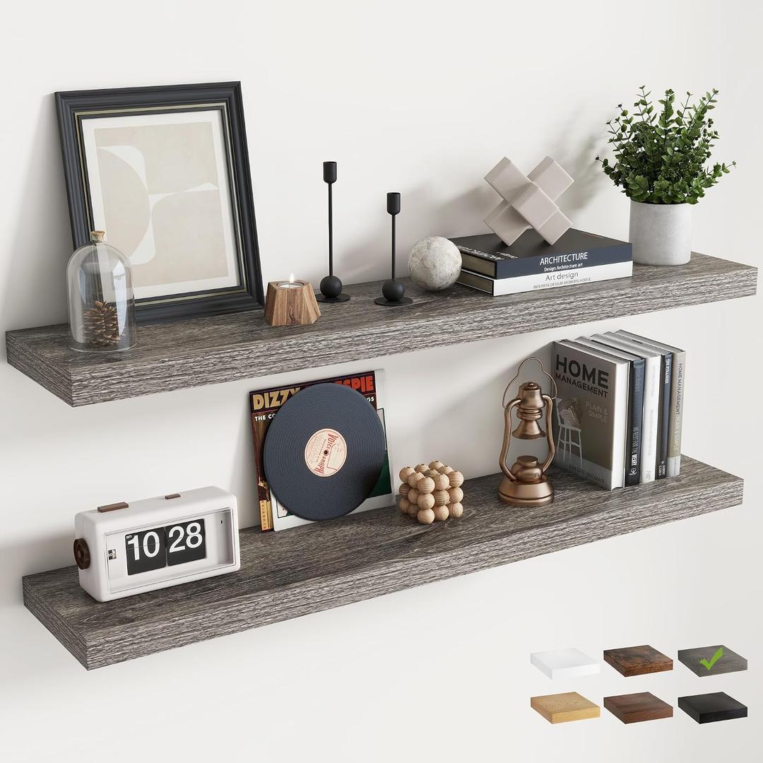 48 Inch Floating Shelves for Wall 2 Pack, 8"D Wood Grain Bathroom Shelves, 48"Wx8"Dx1.2"H, 2Pack