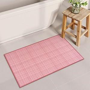 Uphome Pink Bath Mat, Super Absorbent Washable Bathroom Rugs, Rubber Backing Non-Slip Solid Bath Rug, Ultra-Thin Quick Dry Fit Under Door Bathroom Floor Mat for Shower Sink Bathtub, 20x31 inch