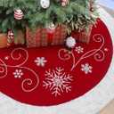 32 Inches Christmas Tree Skirt, Luxury Red Velvet Tree Skirt with Snowflake Embroidery for Xmas Holiday Decor Home Decorations