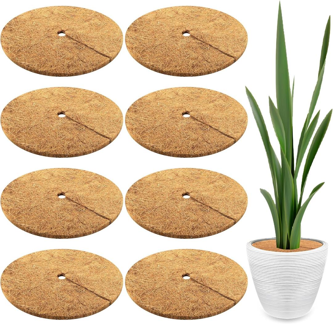 8 Pcs Coconut Fiber Tree Ring Mulch Mat, 17.7 Inch Mulch Ring Plant Protectors Mat, Coco Coir Tree Disc Plant Covers Tree Weed Barrier Ring for Indoor Outdoor Plants