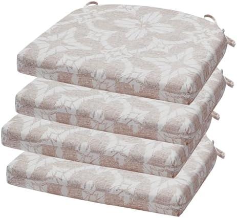 HOMELYSIAN Outdoor Chair Cushions Set of 3, 17 x 16 Inch Patio Chair Cushions for Outdoor Furniture, Water Resistant, Non-Slip Ties(Beige Floral)