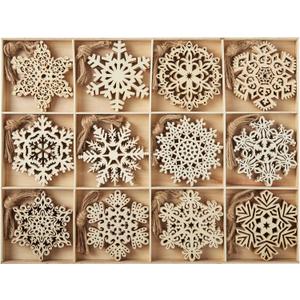 JOIEDOMI 60pcs Christmas Wooden Snowflake Hanging Ornaments Snowflakes Christmas Ornaments for Holidays, Christmas Tree Decoration, Christmas Party Holiday Decor