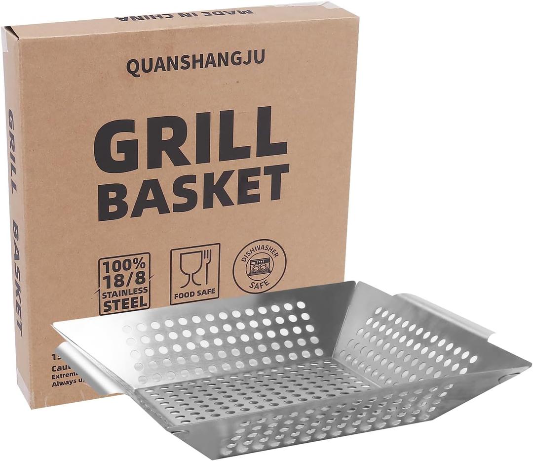 Vegetable Grill Basket for Outdoor Grill - Extra Large, Heavy-Duty Stainless Steel Veggie Grilling Basket with Handles (1 Pack)
