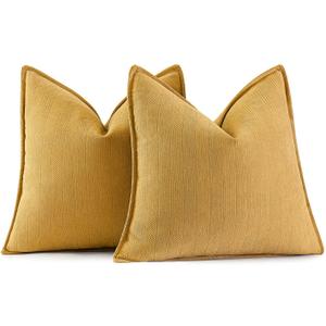 MIULEE Pack of 2 Gold Decorative Pillow Covers 18x18 Inch Soft Chenille Luxurious Couch Throw Pillows Farmhouse Cushion Covers with Elegant Design for Sofa Bedroom Living Room Home Decor