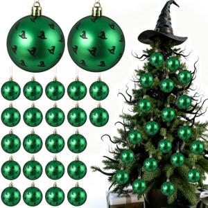 24 Pcs 2.4 Inch Witch Hat Green Christmas Ball Ornaments Xmas Tree Decoration Plastic Shatterproof Christmas Hanging Baubles for Home Indoor Winter Holiday Party Movie Decor