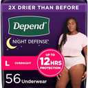 Depend Night Defense Adult Incontinence & Postpartum Bladder Leak Underwear for Women, Disposable, Overnight, Large, Blush, 56 Count (4 Packs of 14), Packaging May Vary L Size
