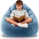 Gurxien Bean Bag Chairs for Kids Chair Round Sofa Memory Foam Filling Reading Gaming Sofa for Living Room Bedroom (3 FT, Blue)