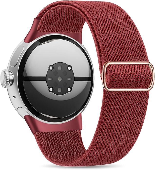 Stretchy Nylon Bands Compatible with Google Pixel Watch 4/3/2/1 Band 41mm - Upgraded Metal Lugs - Adjustable Elastic Breathable Sport Loop Straps for Women Men