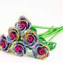 ZffXH Artificial Flowers Metal Bouquet Roses Flower,6Pcs Rainbow Fake Rose,Aluminum Armature Crafted Waterproof,Office Hotel Table Decor,Mother's Day Valentine’s Day Girl's Birthday Party