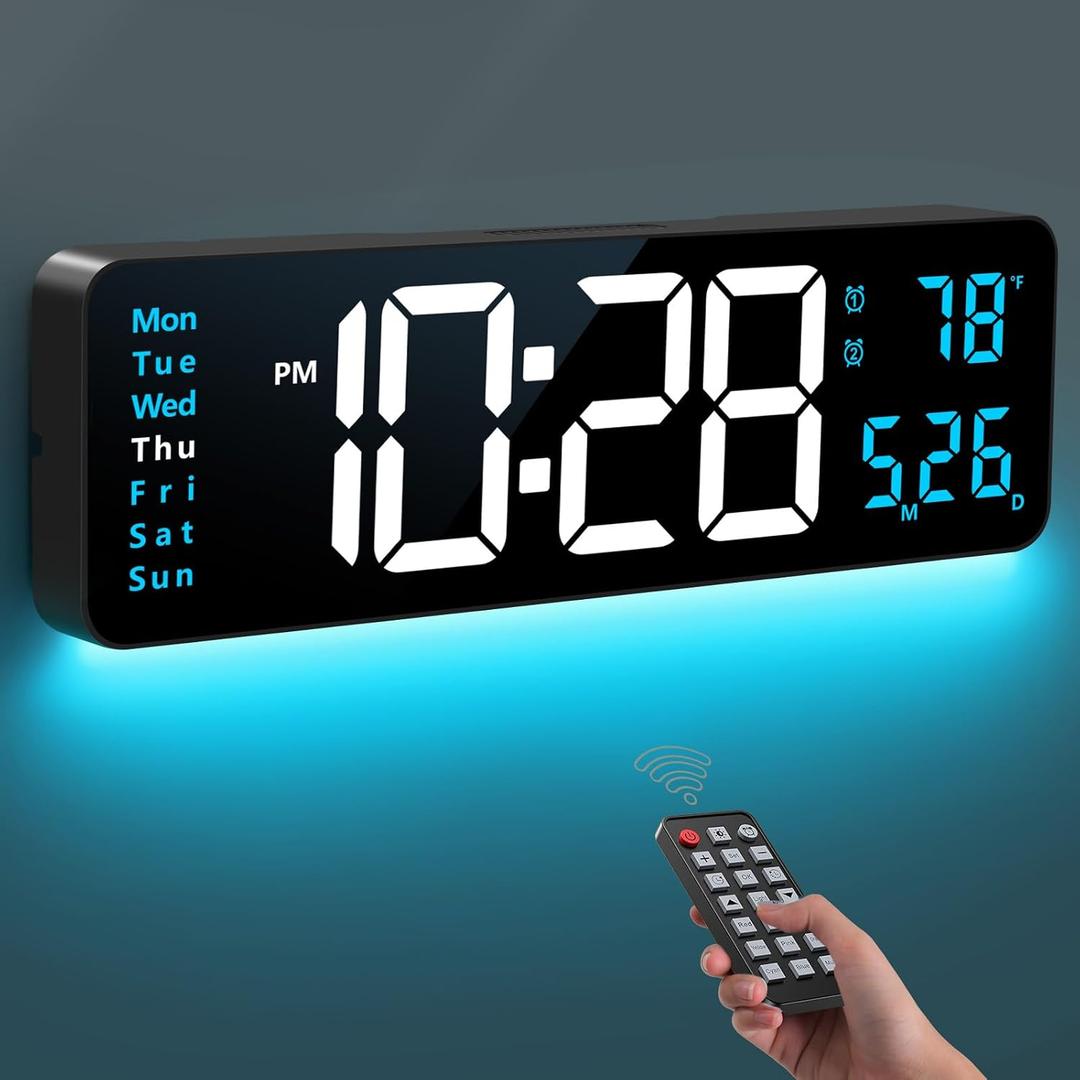 Digital Wall Clock, 16" Large Display Digital Clock with Night Light, Wall Clock with DST, Alarm, LED, Date, Week, Temp for Living Room, Bedroom, Classroom Decor, Birthday Gift for Senior Mom Dad