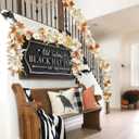 Neutral Fall Garland for Mantle Fireplace - 2 Pack Toatal 18Ft Outdoor Autumn Leaves Decor for Home Front Door with Pumpkins Indoor Maple for Farmhouse Stairs Porch Halloween Thanksgiving Decorations (9Ft)