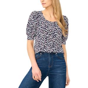 CeCe Women's Short Sleeve Printed Crew Neck Knit Top (XS)