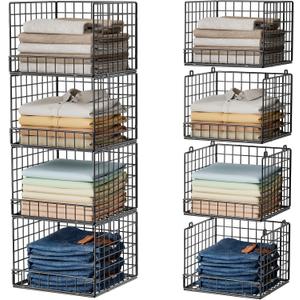 Stackable Closet Organizers and Storage Baskets, 4-Tier Closet Shelf Organizer , Space-Saving Clothes Storage Drawer, Foldable Clothes Storage Bins for Closet Organizer System, Black(Patent 30022416)