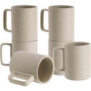 E-Liu Porcelain Tea Mugs Coffee Mug Set, Large 15 Ounces Cups for Coffee, Tea, Cocoa, and Mulled Drinks, Set of 6, Unglazed (Natural)