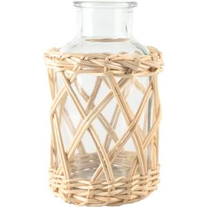 Flower Vases with Wicker Cover Woven Glass Vase Decorative Flower Bottle for Dining Room/Bedroom/Bathroom/Mantel (Willow)