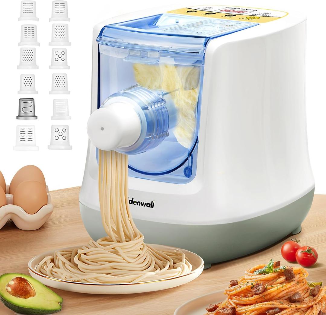 CGOLDENWALL Automatic Pasta Maker Machine Electric, Digital Control with 12 Shape Discs for Homemade Noodles, Spaghetti, Fettucine and Penne, Up to 650g Flour, White, 260w (110V, US Plug)