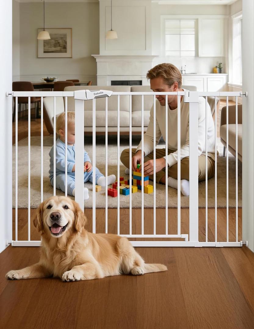 Babelio 36" Tall Baby Gate, PressGuard P7, 29-55" Auto Close Pressure Mounted Dog Gate for Doorways & Hallway, Basics Easy Walk Thru Pet Gate, Extra Wide Metal Child Gate, Black