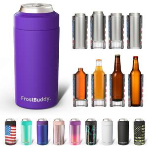 Frost Buddy Universal Buddy Can Cooler - Fits All - For Regular 12 & 16 oz or Slim-Size Bottles - Insulated Double-Walled Stainless Steel (Purple)