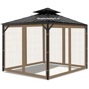 Gazebo Universal Replacement Mosquito Netting, Outdoor Mesh Netting Screen 4-Panel Sidewall with Zipper for Patio, Canopy, Garden and Backyard, Gray(Mosquito Net Only) (Khaki, 8' x 8')