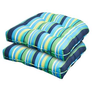 19x19 Outdoor Chair Cushions Set of 2, Tufted Wicker Patio Furniture Cushions, Thick Outdoor Seat Cushions for Lawn Chairs, Overstuffed and Water Resistant, Blue Pinstripe