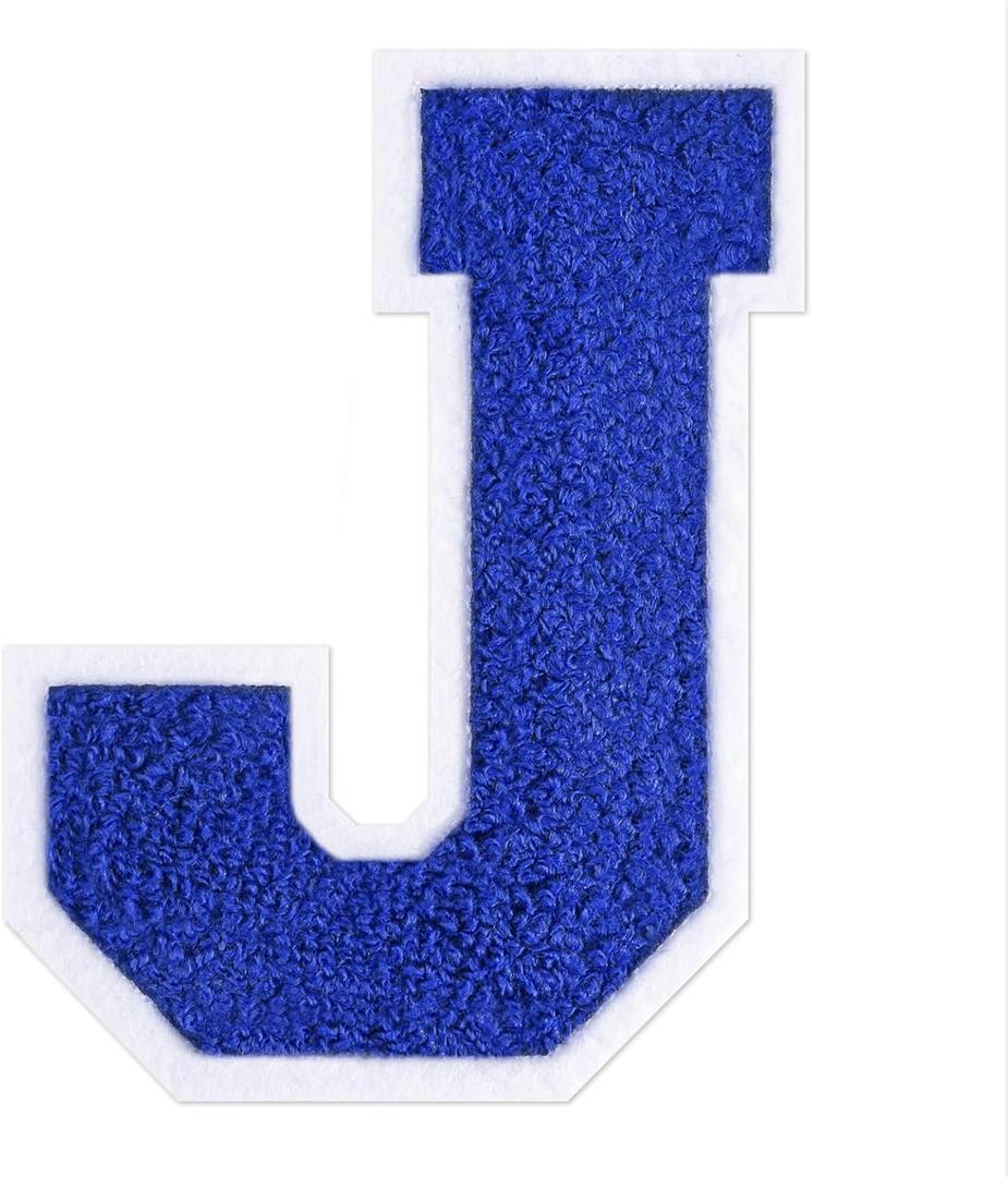 5 x 6-1/2" Varsity Letter Patches Blue Iron On Letters Letterman Jacket Patches Chenille Large Iron On Letters for Clothing Jacket/Hoodie/Varsity J