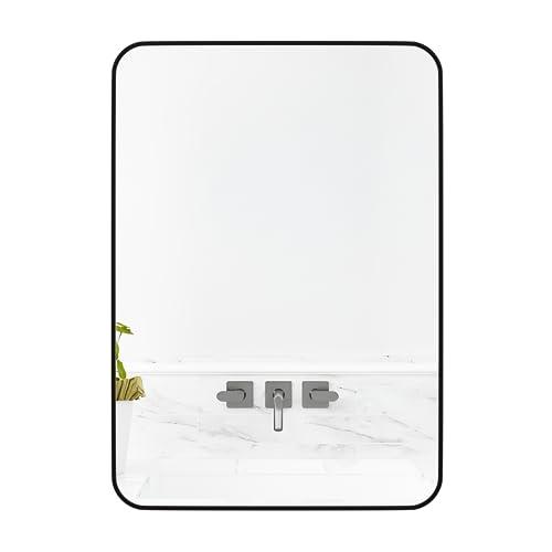 Manocorro Wall Mirror Bathroom Mirror, 20 x 28 Inch Black Rectangular Mirror with Aluminum Alloy Frame, Rounded Corner Hanging Mirror Decor for Entryway, Bedroom, Living Room Manocorro Wall Mirror Bathroom Mirror, 20 x 28 Inch Black Rectangular Mirror with Aluminum Alloy Frame, Rounded Corner Hanging Mirror Decor for Entryway, Bedroom, Living Room