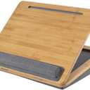 Adjustable Lap Desk for Laptop with Cushion, Bamboo Laptop Stand with Anti-Slip Strip Tablet Phone Holder, Fits up to 15.6 inch or 14 inch with Mouse Space