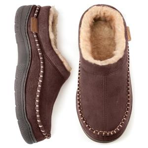 Zigzagger Men's Slip On Moccasin Slippers, Indoor/Outdoor Warm Fuzzy Comfy House Shoes, Fluffy Wide Loafer Slippers,Coffee, UK 10-11 EU 44-45 US 11-12 SIZE LARGE