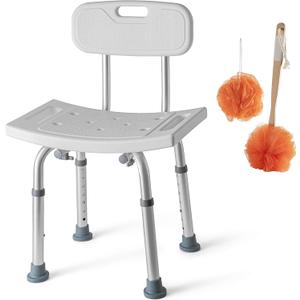 Medical king Shower Chair Set of 3 - Includes Back Scrubber & Additional Sponge - Anti Slip for Safety, with 8 Adjustable Heights Portable - Tool Free Shower Chair - Bath Chair for Elderly