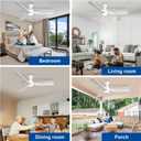 Depuley 52-Inch Ceiling Fans with Lights: White 3 Blade Flush Mount Low Profile Ceiling Fan for Bedroom - Dimmable Indoor Outdoor Fan with Remote APP Control Ultra Quiet DC Motor Timer