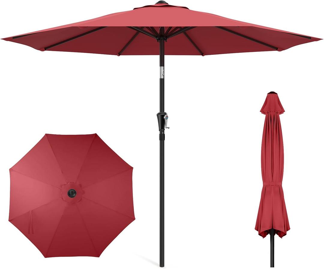 HOMSHADE 9ft Outdoor Patio Umbrella - Market Table Pool Deck Umbrella UPF50+ UV Protection with Push Button Tilt, Crank and 8 Sturdy Ribs (Red, No base)