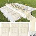 8 Pcs Fit for 6 People 91 x 71'' Extra Large Outdoor Picnic Blanket with Light Camel Table Runner and Floor Pillow Cushion Fit for 6 People Picnic Wedding Birthday Baby Shower Backyard Decor, Light Beige