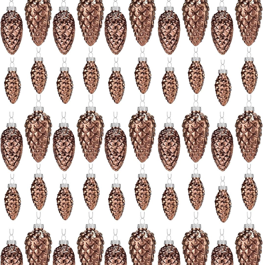 Sliner 48 Pcs Christmas Pinecone Ornament Glass Pinecone Bulk for Christmas Tree 3 Sizes Glass Ornament Fall Hanging Pine Cone Pendants for Winter Xmas Fall DIY Craft Decor(Golden Brown)