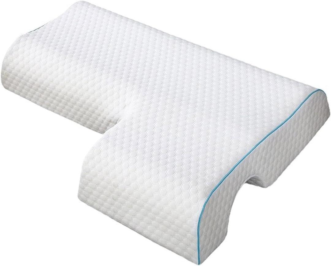 Arched Memory Foam Cuddle Pillow for Adults with Arm Hole, Slow Rebound Couple Pillows, Anti-Compression Hand Pillow for Side Sleepers, Neck and Back Pain Relief Support (Left Arm)