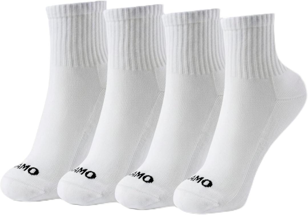 Kamo Fitness Daily 2-Pack Women's Ankle Socks, Athletic Half Crew, Cotton Mid-Calf, Cushioned Sole, Seamless Toe, Size 5-9 (White)