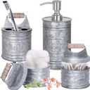 Autumn Alley Rustic Bathroom Accessories Set 4 - Galvanized Soap Dispenser, Rustic Toothbrush Holder, 2 Apothecary Jars Qtip Holder - Western Bathroom Decor  Farmhouse Bathroom Decor Accessories