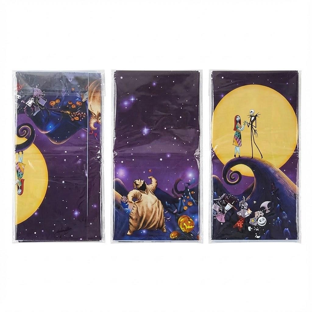 ssailue decor Halloween Tablecloth Jack Skellington Christmas Disposable Plastic Table Cover Jack and Sally Theme Dinner Party Decoration Party Supplies, 70 x 43 Inch （3 Pack）