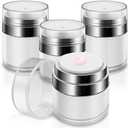 4 Pcs Airless Pump Jar With Labels, Refillable Cream Jar Vacuum Bottle Travel Size Empty Container for Cream and Lotion(2 pcs 1oz, 2 pcs 0.5oz)
