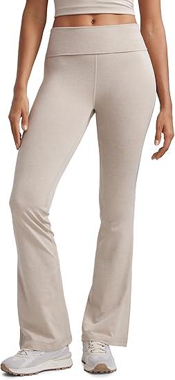 Womens Cloud Jersey Foldover Waist Flare Pants 31" - Yoga High Waisted Bootcut Lounge Casual S