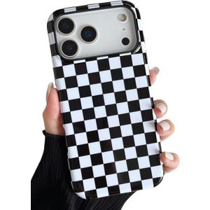 Compatible with iPhone 17 Pro Max Case Cute Aesthetic Checkerboard Checkered Phone Case for Women Girl Shockproof Slim TPU and Hard PC Protective Cover (Black)