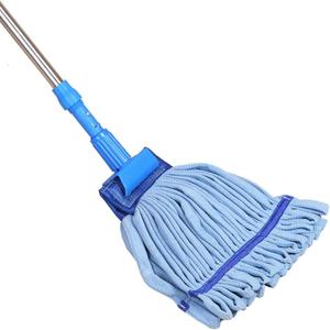 Industrial Strength Premium End Wet Mop Floor Cleaner Kit | Large, 24 Ounce Home Mop Set with Stainless Steel Extension Handle (Blue)