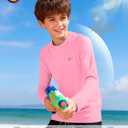 Boys UPF 50+ Swim Shirt Long Sleeve, 1 or 2 Pack UV Sun Protection Rash Guard, Youth Kids SPF Water Shirts for Beach Surf (Pink)
