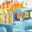 LB Hello Fall Shower Curtain Vintage Blue Truck Pumpkin Sunflower Autumn Maple Leaves Rustic Wood Plank Thanksgiving Harvest Shower Curtains for Bathroom Set Decor with Hooks 72x72 inch Fabric (Multi Color)