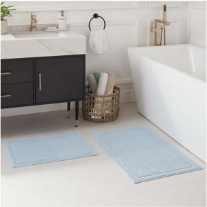Host & Home Bath Rugs 2-Piece Set - 17x24 & 20x32 - Non-Slip Cotton - Light Blue - Absorbent Bathroom Mats for Floor - Modern Home Decor
