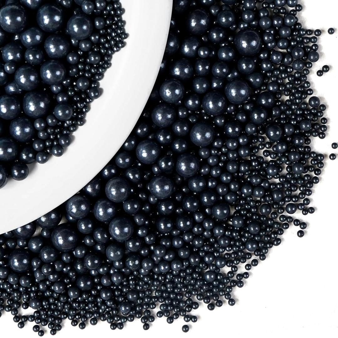 Dazzjoy Edible Black Sugar Sprinkles, Pearl Candy Sprinkles for Cake Decorating, Food Grade, Cupcake Toppers and Black Cake Decorations, Wedding Party Valentines Supplies, 3-Pack, (130g/4.58oz) EXP NOV072026