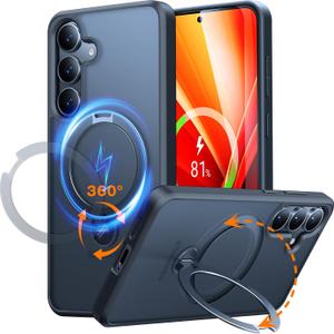 TORRAS 360Spin Magnetic Stand for Samsung Galaxy S25 Plus Case (2025), Fit for Magsafe Military Grade Shockproof Slim Protective S25+ Plus Case with Kickstand & Ring Holder, Ostand Spin, Black (for Galaxy S25 Plus, Black-for S25 Plus)